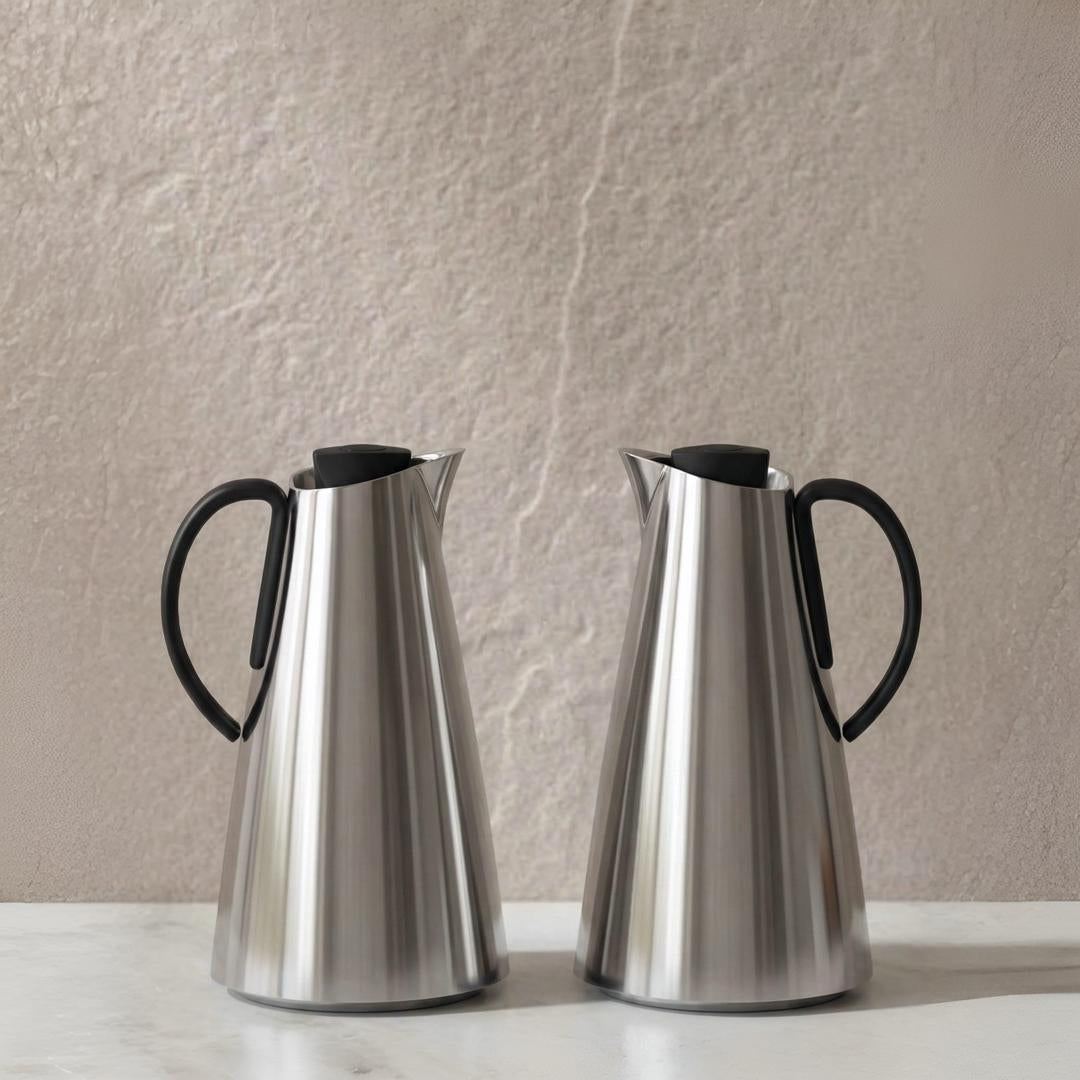 HS-2502 Adaman Vacuum Flask Set 1.0L Matt Silver with Black