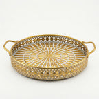 58-11 Luhpar Round Gold Metal Tray with Geometric Pattern (Small / Medium / Large)