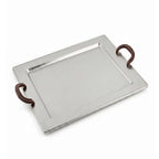 MTN1365 / WD5102 Rectangular Metal Serving Tray with Curved Wooden Handles 42 cm