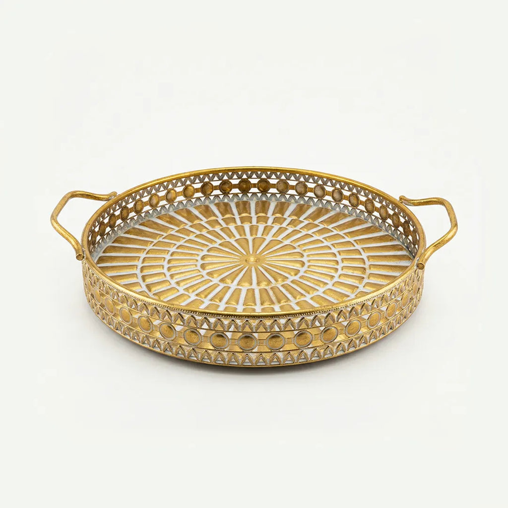 58-11 Luhpar Round Gold Metal Tray with Geometric Pattern (Small / Medium / Large)