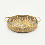 58-11 Luhpar Round Gold Metal Tray with Geometric Pattern (Small / Medium / Large)