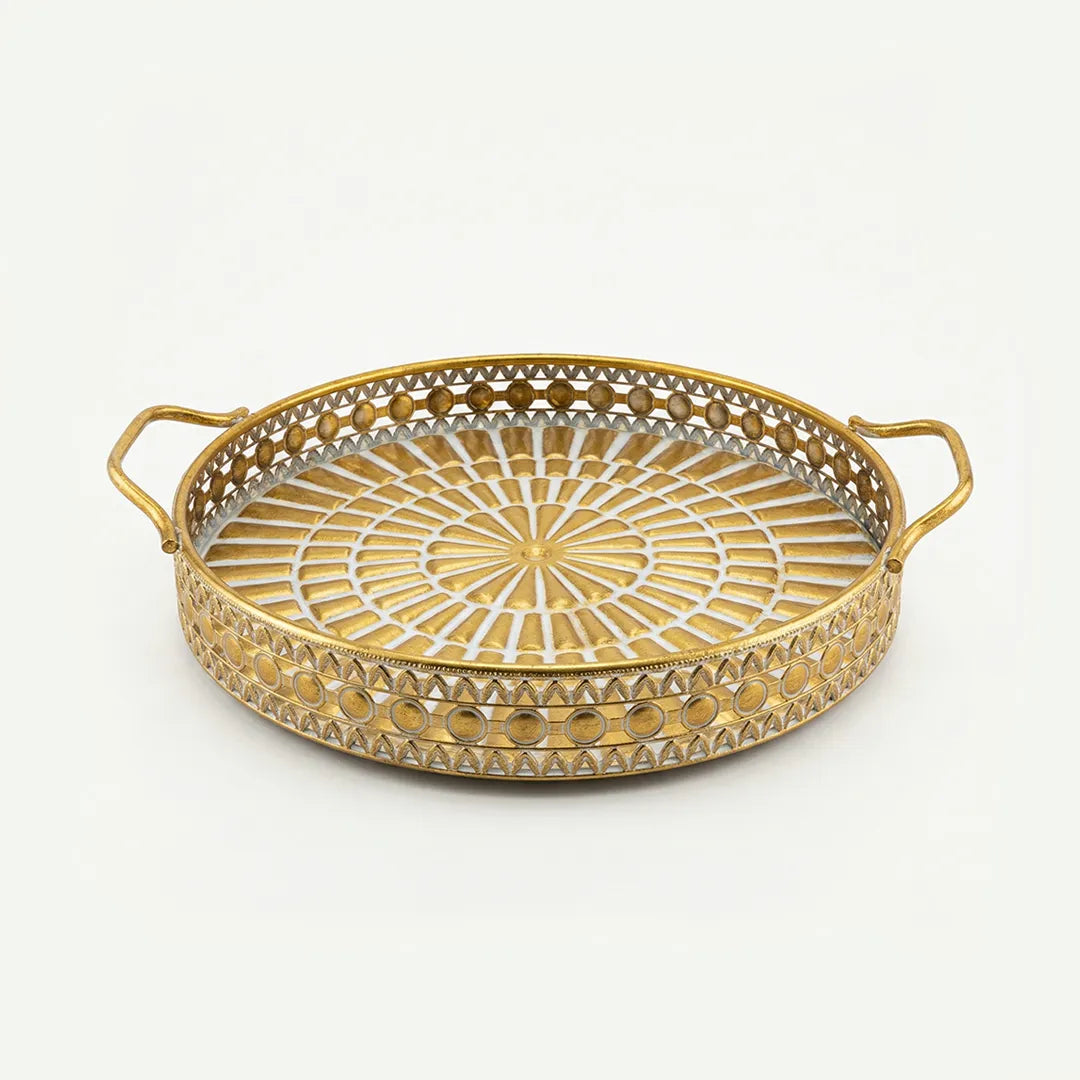 58-11 Luhpar Round Gold Metal Tray with Geometric Pattern (Small / Medium / Large)