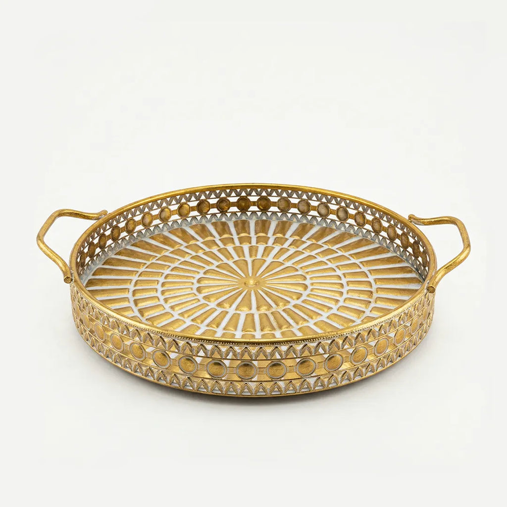 58-11 Luhpar Round Gold Metal Tray with Geometric Pattern (Small / Medium / Large)