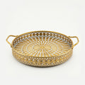 58-11 Luhpar Round Gold Metal Tray with Geometric Pattern (Small / Medium / Large)