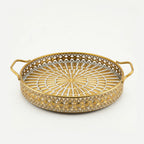 58-11 Luhpar Round Gold Metal Tray with Geometric Pattern (Small / Medium / Large)