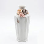NR77-3307 Ceramic Vase Floral Embossed Glossy Ivory Vase 30 cm