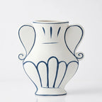 NW240795L-MWBL Ceramic Vase White Blue with Handles 26 cm