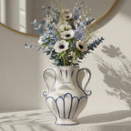 NW240795L-MWBL Ceramic Vase White Blue with Handles 26 cm