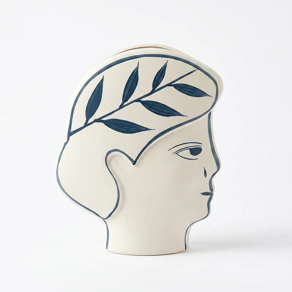 NW240797S-MWBL Ceramic Face Vase Ivory Blue 26 cm