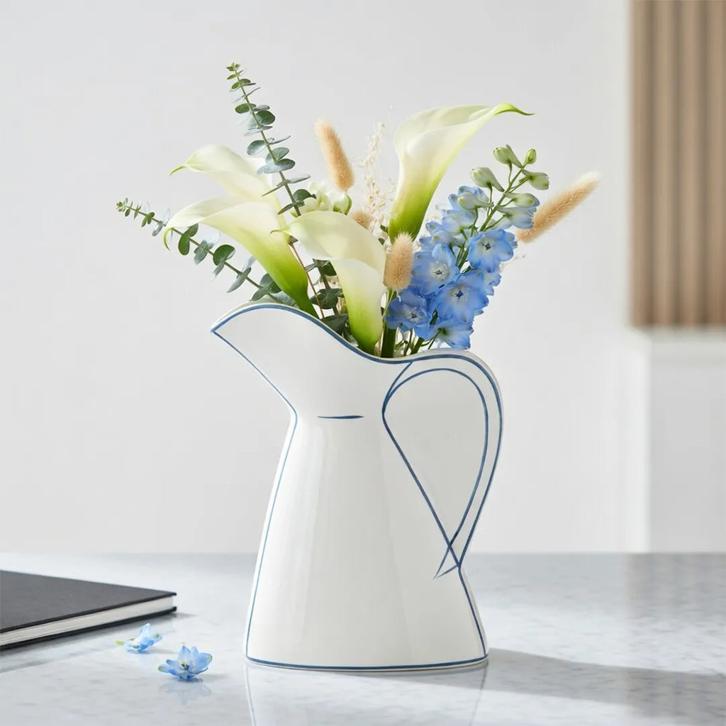 NW240799L-BEBK Ceramic Jug Vase Beige Blue 26 cm