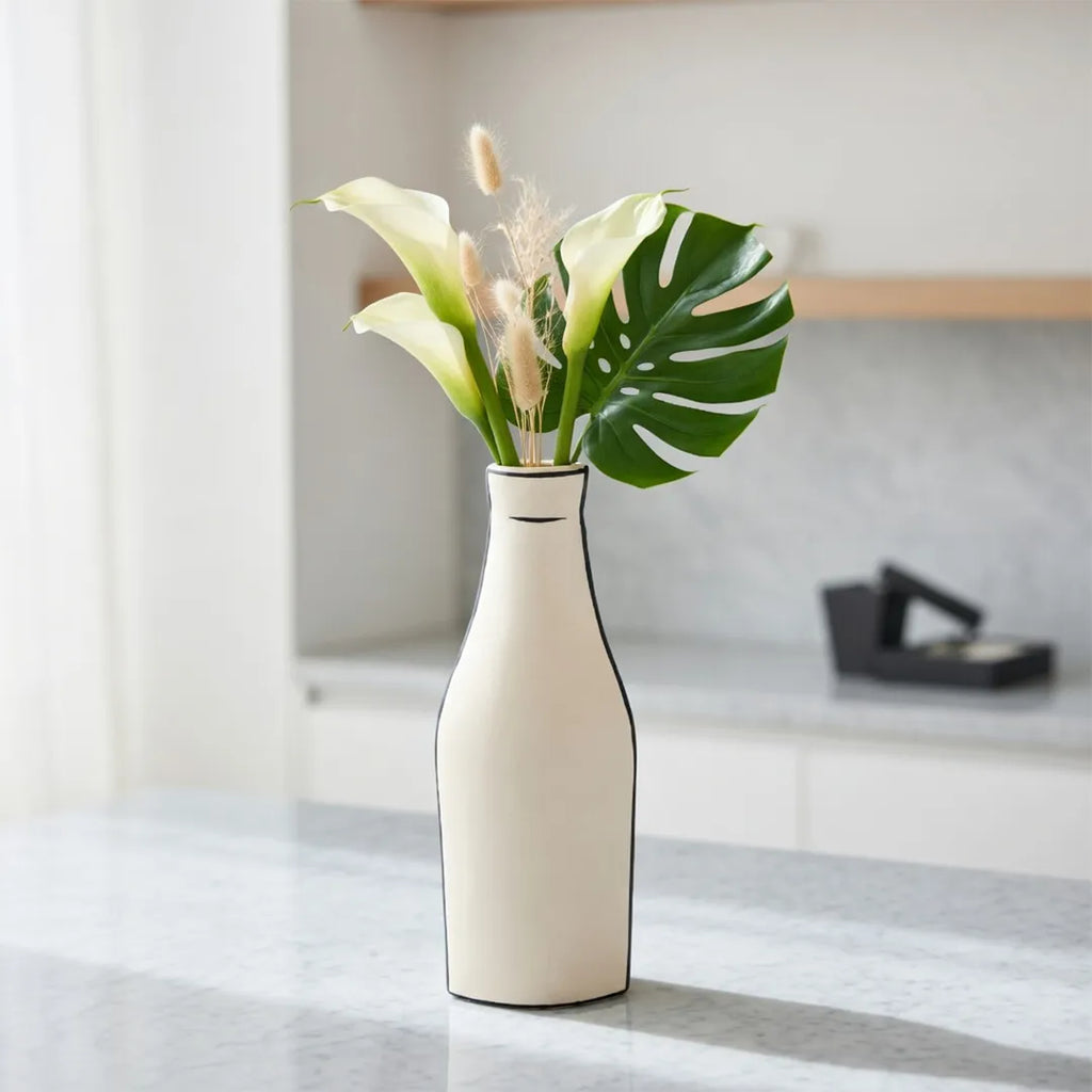 NW240800L-BEBK Ceramic Vase Beige Black Slim Design 30 cm