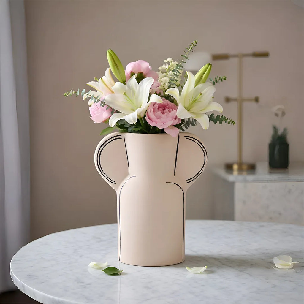 NW240801L-MWBL Ceramic Vase Beige Black Modern Shape 25 cm