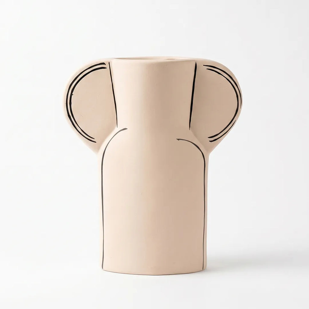 NW240801L-MWBL Ceramic Vase Beige Black Modern Shape 25 cm