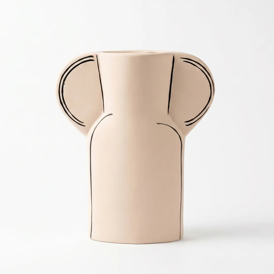 NW240801L-MWBL Ceramic Vase Beige Black Modern Shape 25 cm