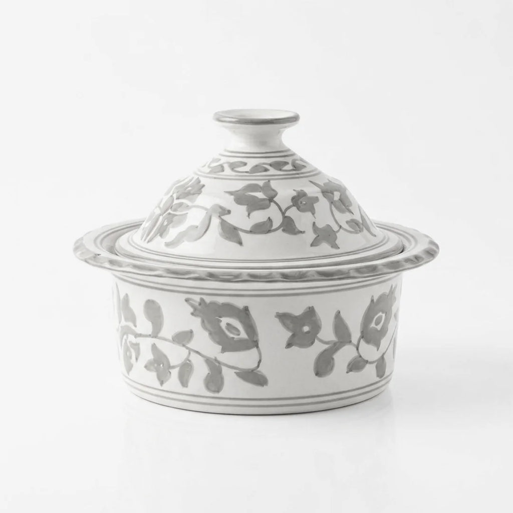 P-B 11 Selene Botanical Motif Ceramic Serving Pot with Lid – 11 cm