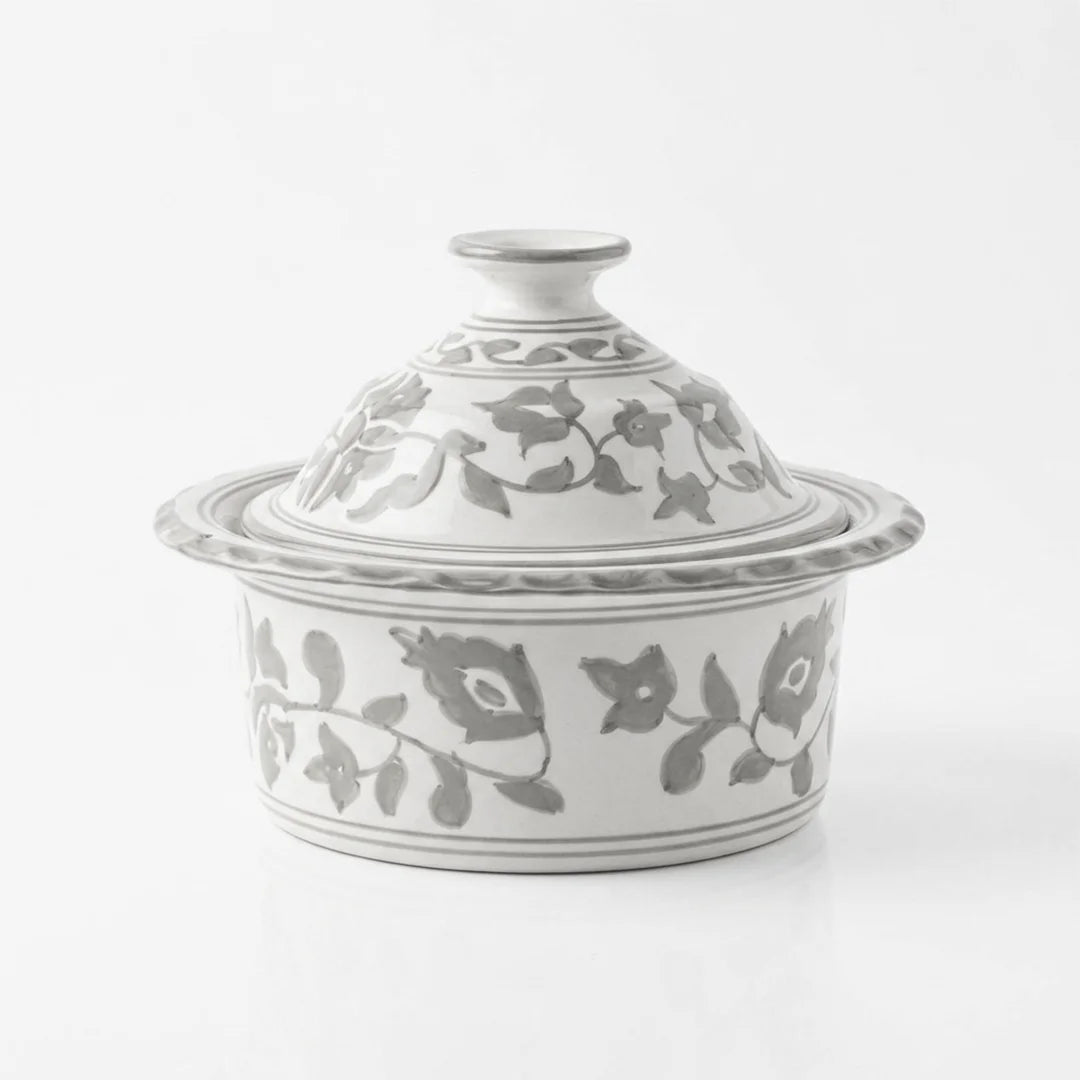 P-B 11 Selene Botanical Motif Ceramic Serving Pot with Lid – 11 cm