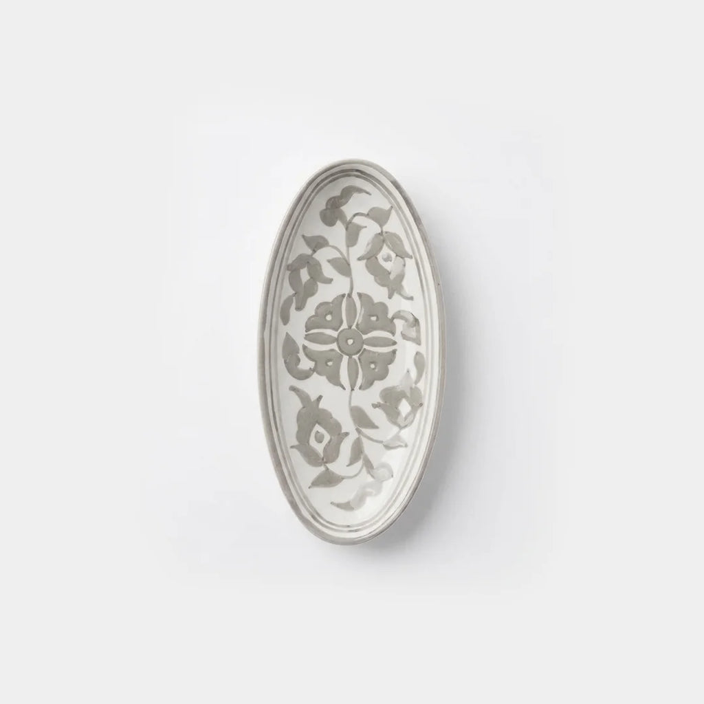 P-B 20 Selene Botanical Motif Ceramic Oval Serving Plate – 20 cm