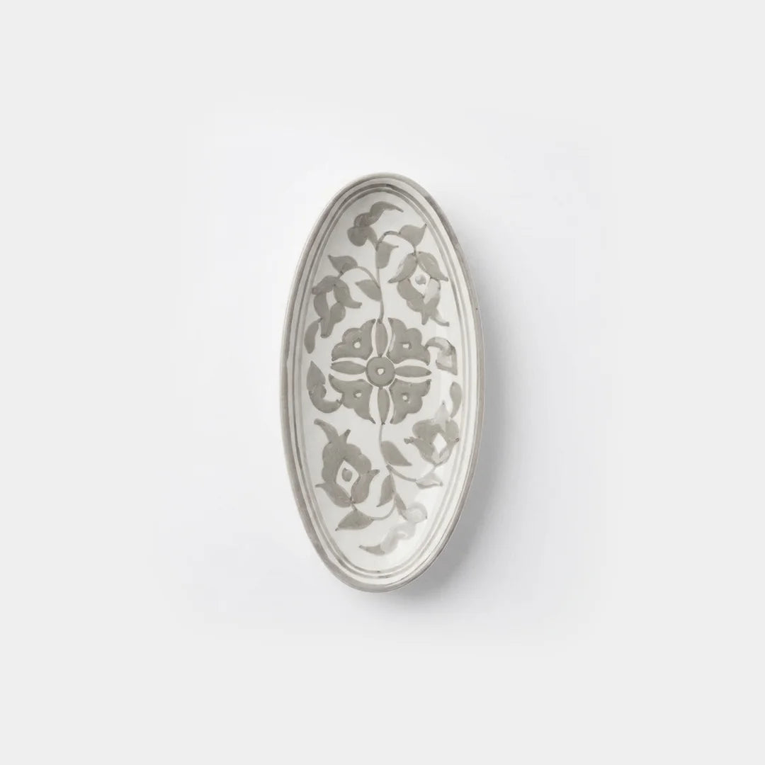 P-B 20 Selene Botanical Motif Ceramic Oval Serving Plate – 20 cm