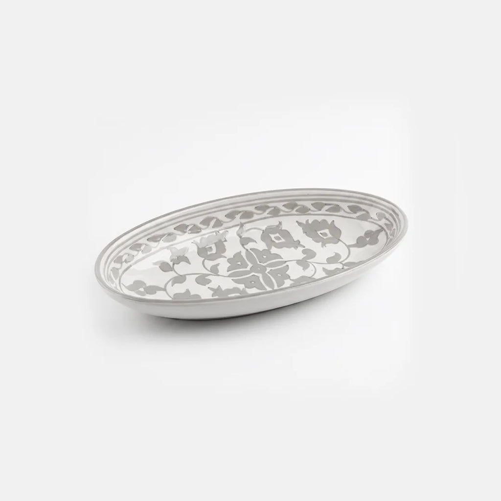 P-B 20 Selene Botanical Motif Ceramic Oval Serving Plate – 20 cm