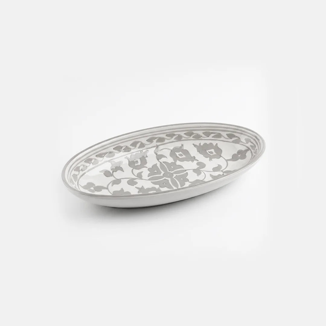 P-B 20 Selene Botanical Motif Ceramic Oval Serving Plate – 20 cm