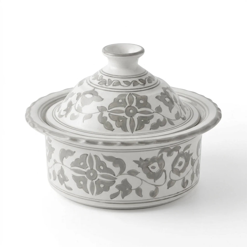 P-B 20 Selene Botanical Motif Ceramic Serving Pot with Lid – 20 cm