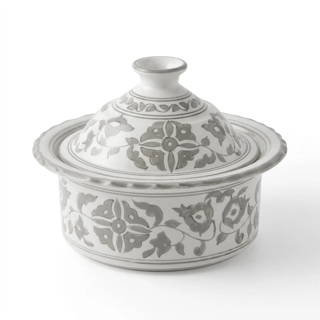 P-B 20 Selene Botanical Motif Ceramic Serving Pot with Lid – 20 cm