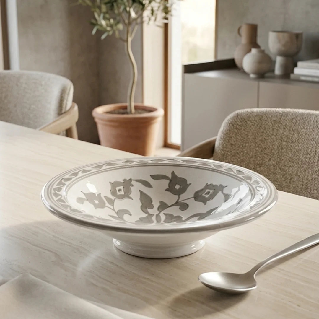 P-B 23 Selene Botanical Motif Ceramic Footed Soup Plate – 23 cm
