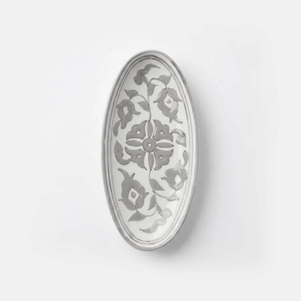 P-B 25 Selene Botanical Motif Ceramic Oval Serving Plate – 25 cm
