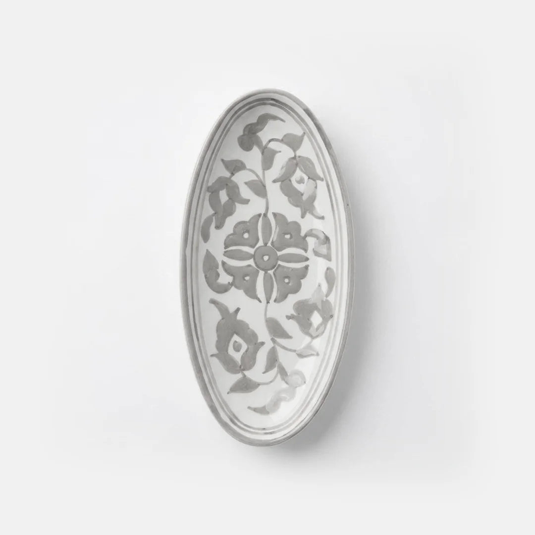 P-B 25 Selene Botanical Motif Ceramic Oval Serving Plate – 25 cm