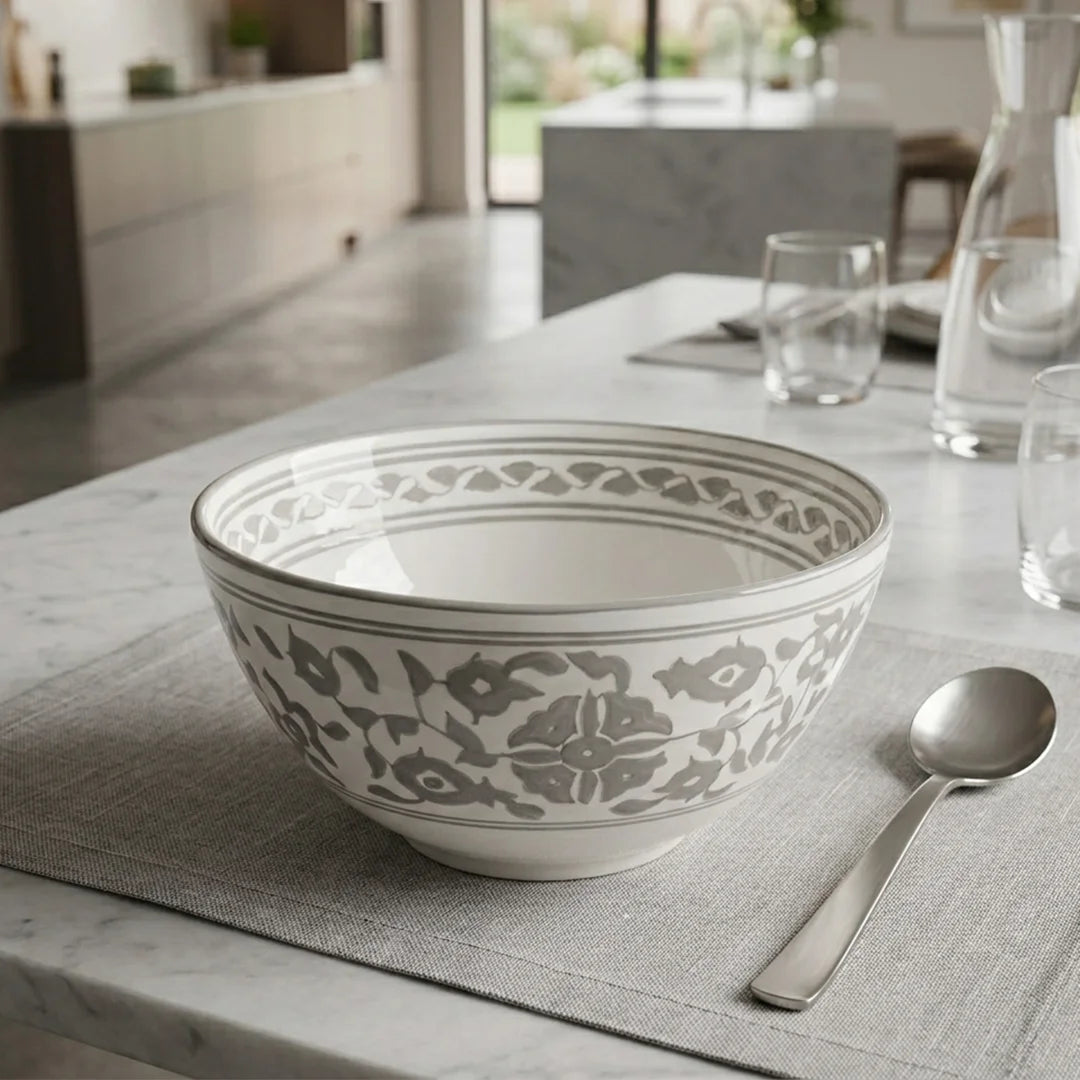 P-B 25 Selene Botanical Motif Ceramic Serving Bowl – 25 cm
