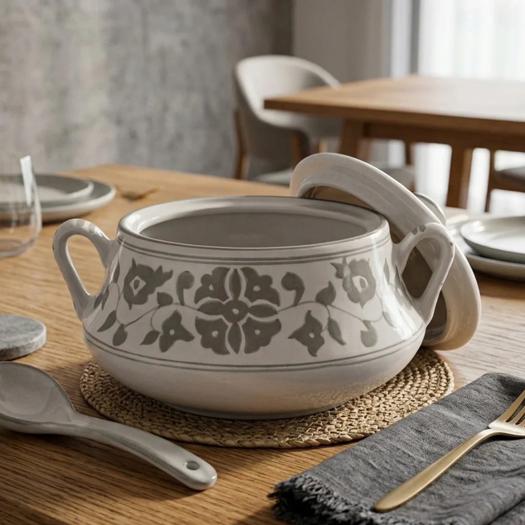 P-B 25 Selene Botanical Motif Ceramic Soup Tureen – 25 cm