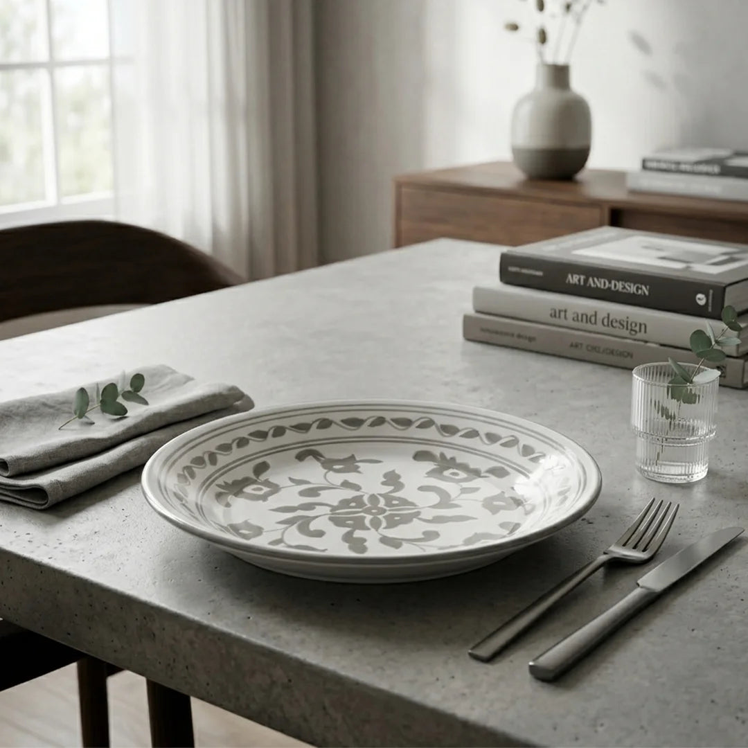 P-B 28 Selene Botanical Motif Round Serving Plate – 28 cm