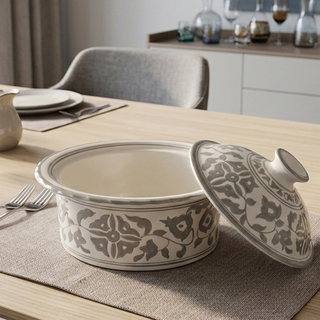 P-B 20 Selene Botanical Motif Ceramic Serving Pot with Lid – 20 cm