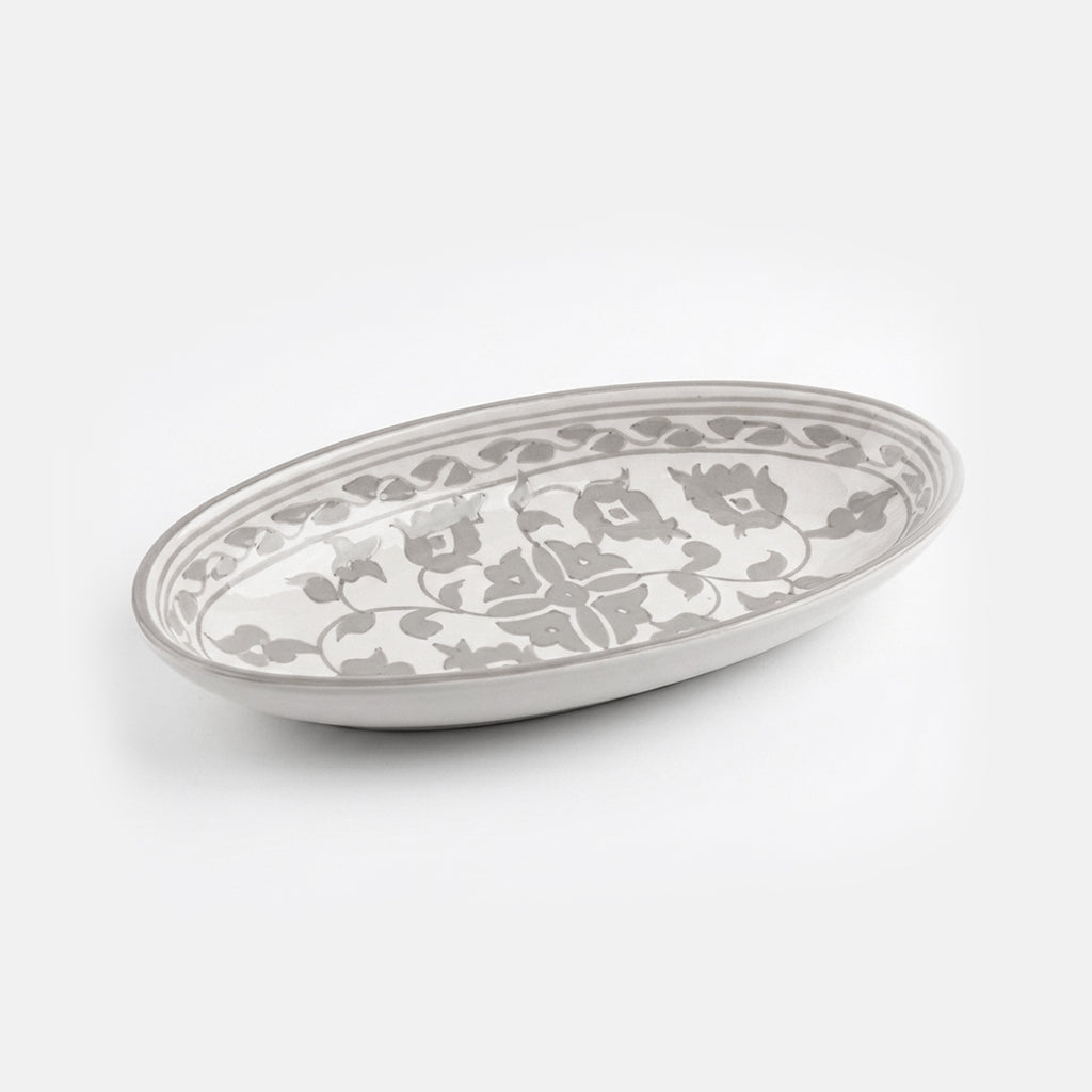 P-B 25 Selene Botanical Motif Ceramic Oval Serving Plate – 25 cm