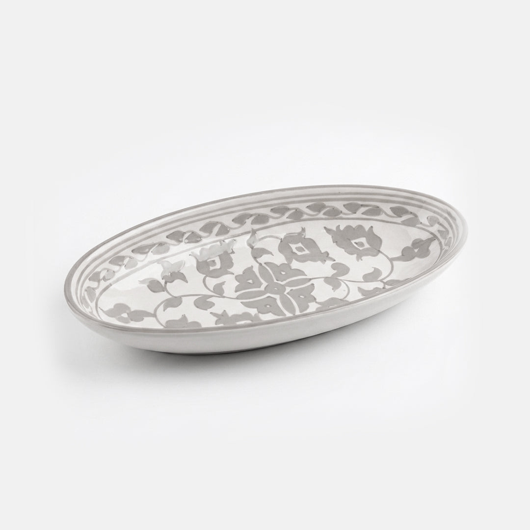 P-B 25 Selene Botanical Motif Ceramic Oval Serving Plate – 25 cm