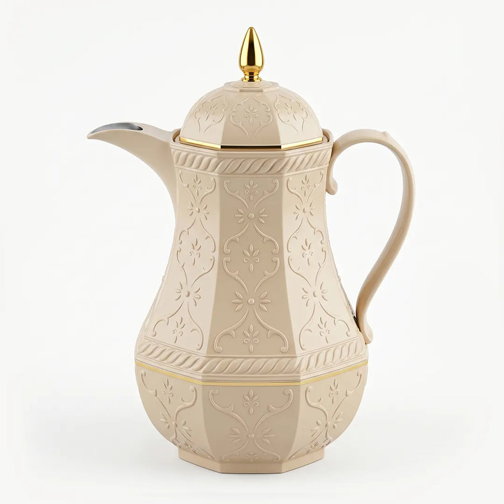 RS-624-13-CF-A34 Rose Arabic Embossed Vacuum Flask Beige & Gold 1.3L
