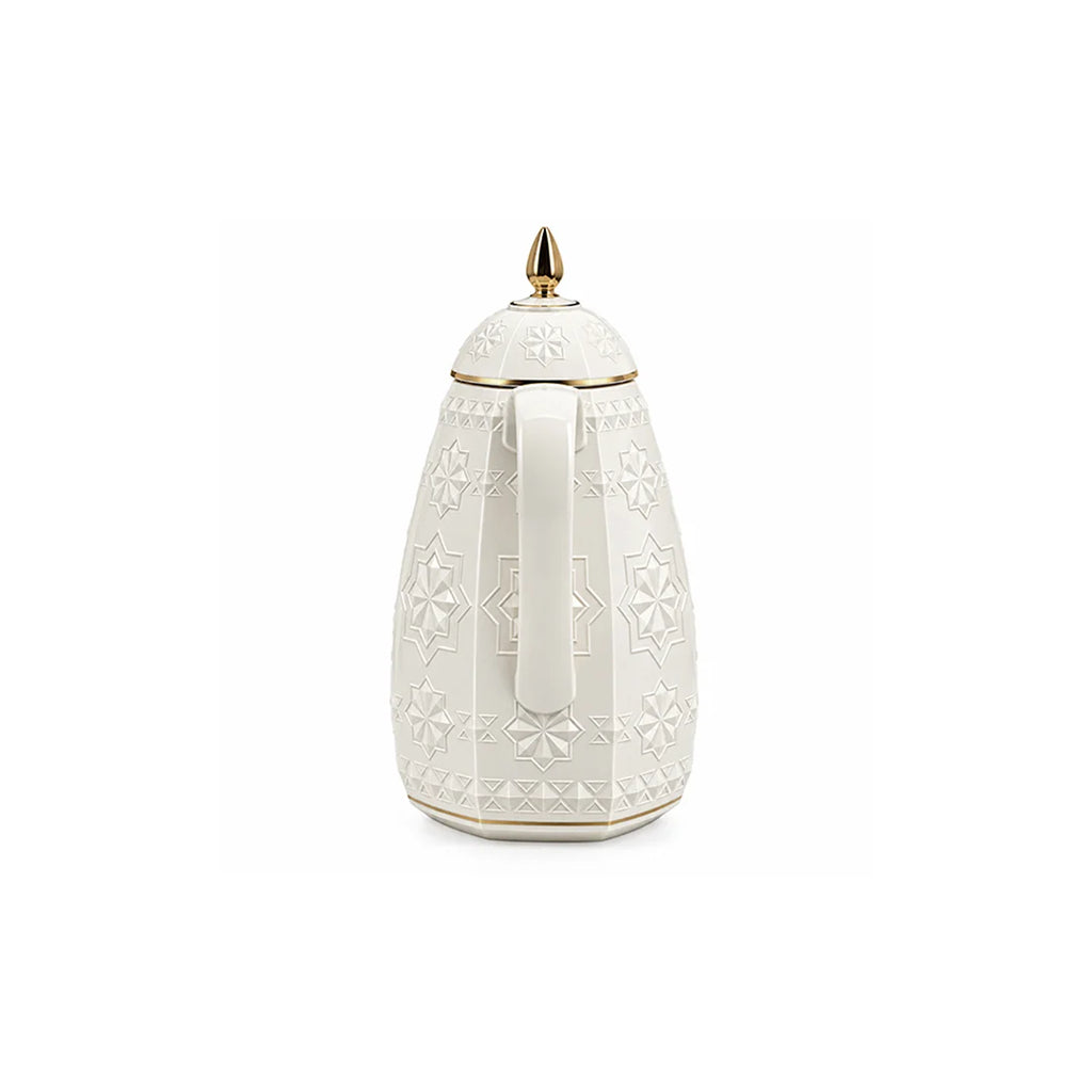 RS-711-06-A01 Rose Dallah Geometric Embossed Arabic Tea Flask – Ivory White & Gold, 650 ML