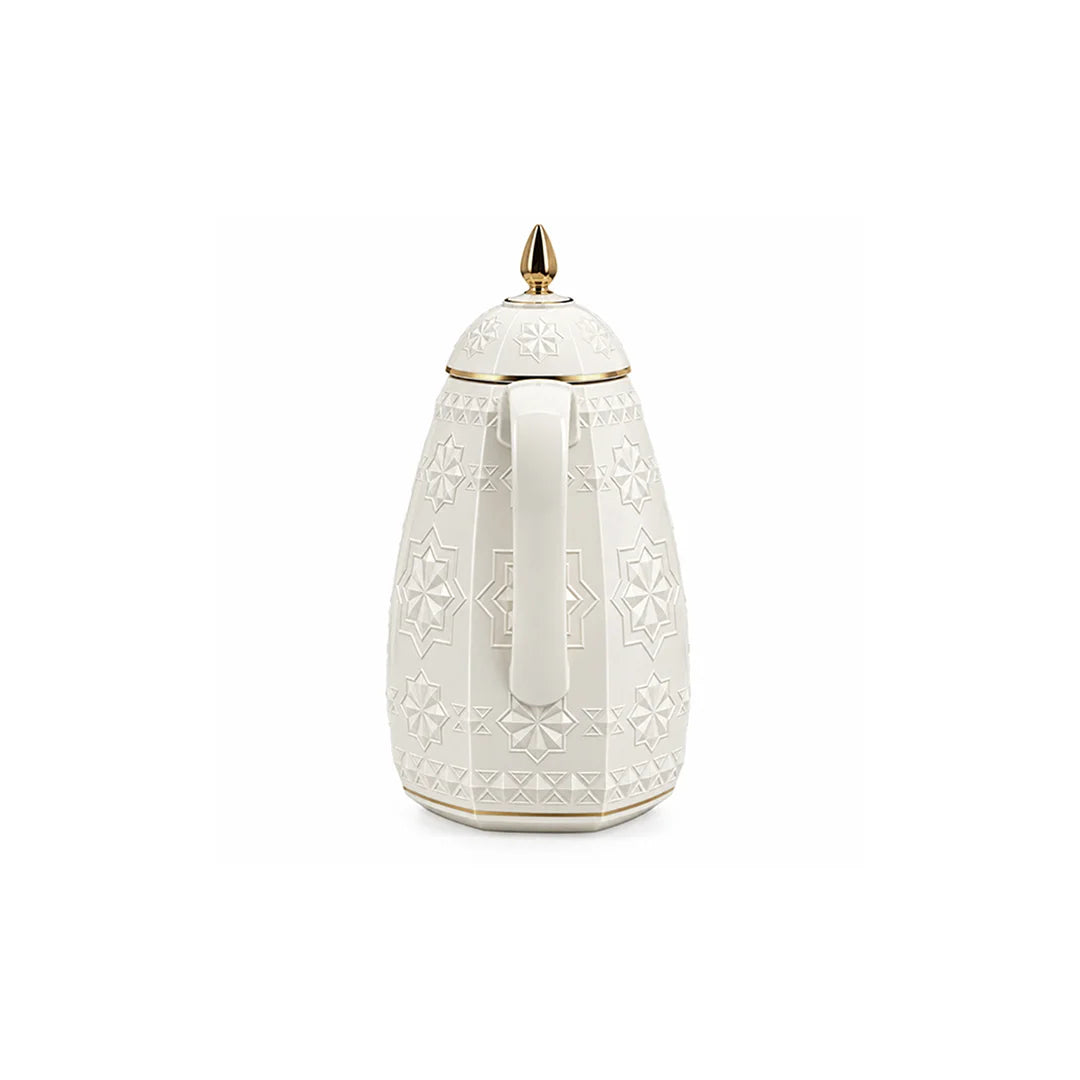 RS-711-06-A01 Rose Dallah Geometric Embossed Arabic Tea Flask – Ivory White & Gold, 650 ML