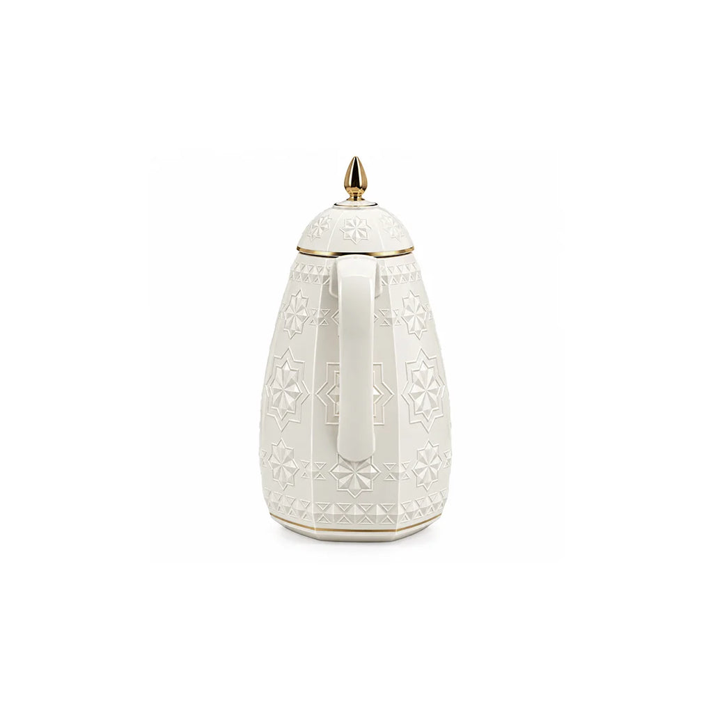 RS-711-06-CF-A01 Rose Dallah Geometric Embossed Arabic Coffee Flask – Ivory White & Gold, 650 ML