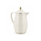 RS-711-10-A01 Rose Dallah Geometric Embossed Arabic Tea Flask – Ivory White & Gold, 1.0 Litre
