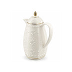 RS-711-10-A01 Rose Dallah Geometric Embossed Arabic Tea Flask – Ivory White & Gold, 1.0 Litre