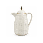 RS-711-10-CF-A01 Rose Dallah Geometric Embossed Arabic Coffee Flask – Ivory White & Gold, 1 Litre
