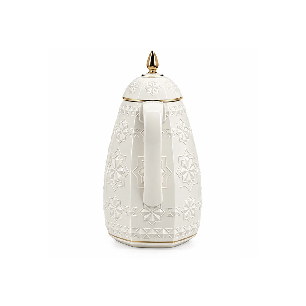 RS-711-10-CF-A01 Rose Dallah Geometric Embossed Arabic Coffee Flask – Ivory White & Gold, 1 Litre