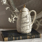 RS-711-10-CF-A01 Rose Dallah Geometric Embossed Arabic Coffee Flask – Ivory White & Gold, 1 Litre