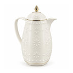 RS-711-15-A01 Rose Dallah Geometric Embossed Arabic Tea Flask – Ivory White & Gold, 1.5 Litres