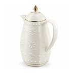 RS-711-15-A01 Rose Dallah Geometric Embossed Arabic Tea Flask – Ivory White & Gold, 1.5 Litres