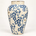 Blue floral ceramic decor vase 15 by 25 cm, full front view
