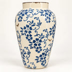 Blue floral ceramic decor vase 15 by 25 cm, full front view