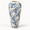 Tall blue floral ceramic decor vase 12 by 32 cm, full front view