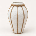 White papier-mache decor vase with rope detailing, 33 cm full front view